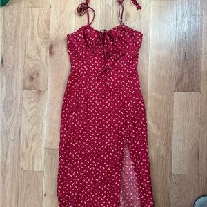 Red Floral Midi Dress, XS, Shein